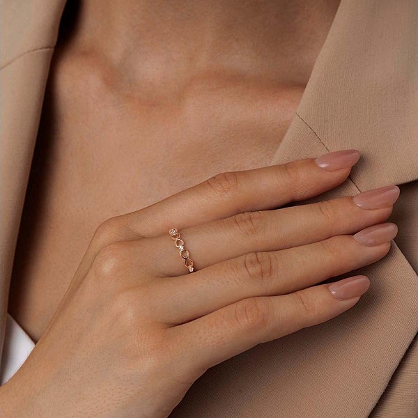 Кольцо Сердце из красного золота с 4 фианитами