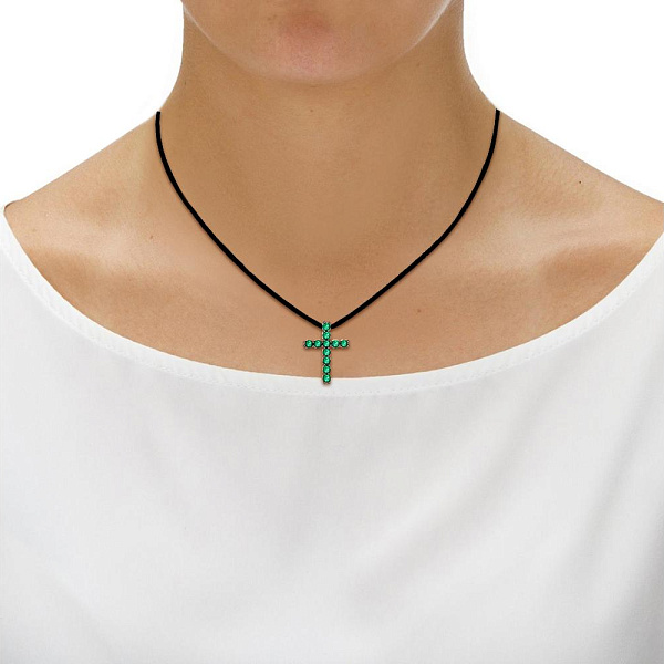 Колье Крест из красного золота с 11 изумрудами