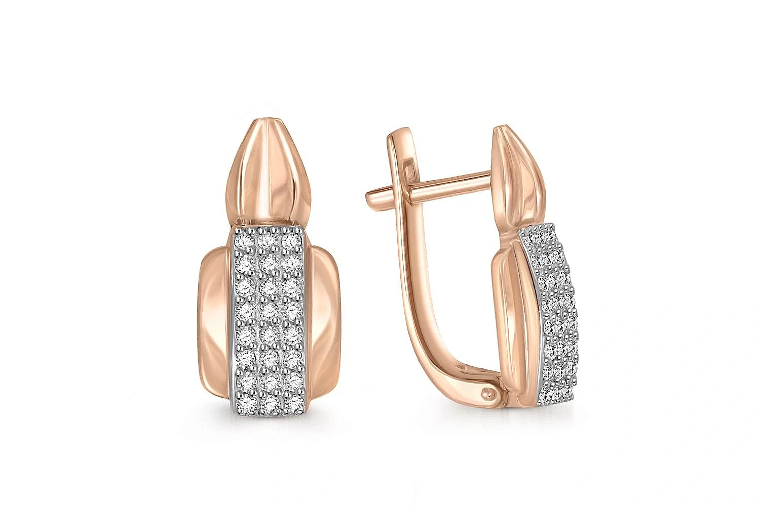 Серьги из красного золота с 48 фианитами