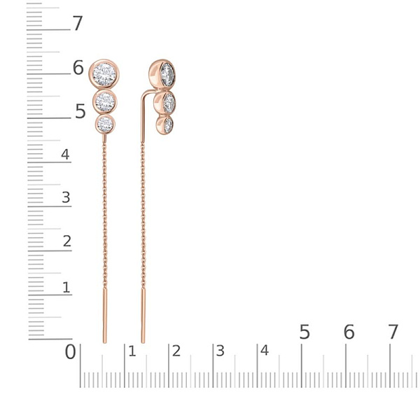 Серьги-продёвки из красного золота с 6 муассанитами
