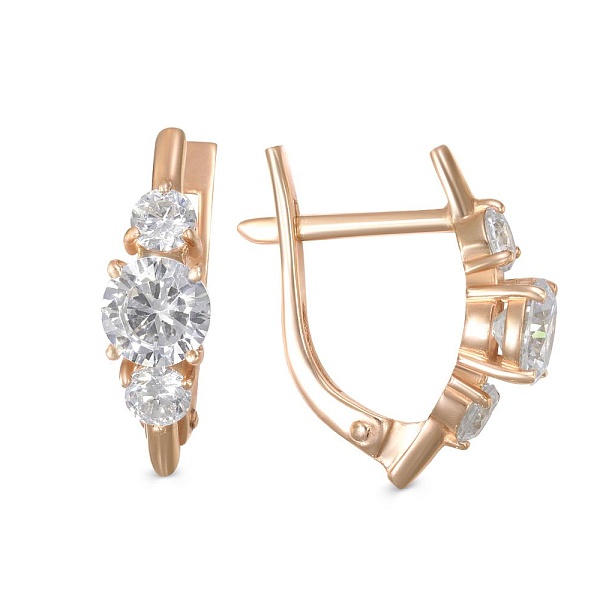 Серьги из красного золота с 6 фианитами