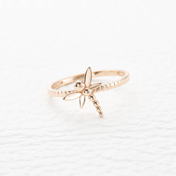Кольцо Стрекоза из красного золота без вставок