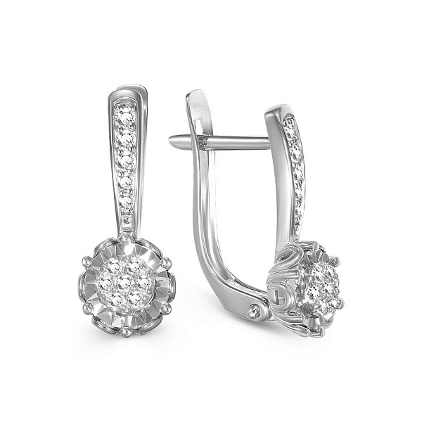 Серьги Цветы из белого золота с 24 бриллиантами