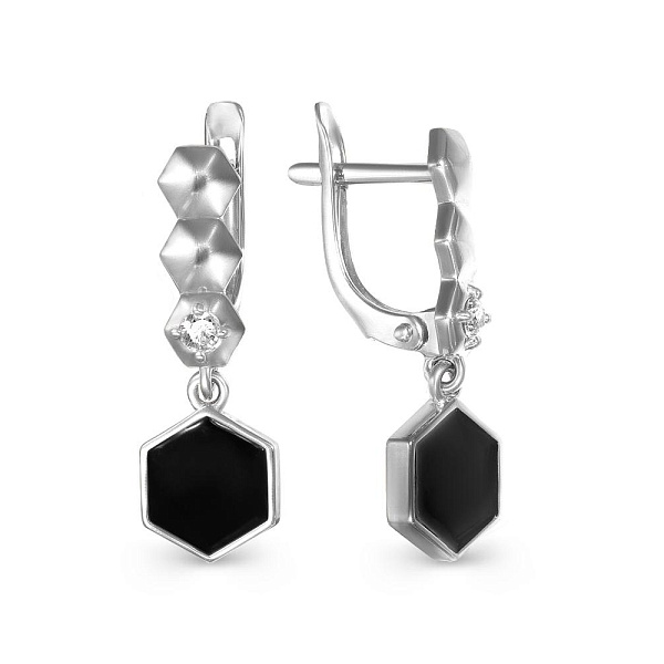 Серьги из белого золота с 2 фианитами