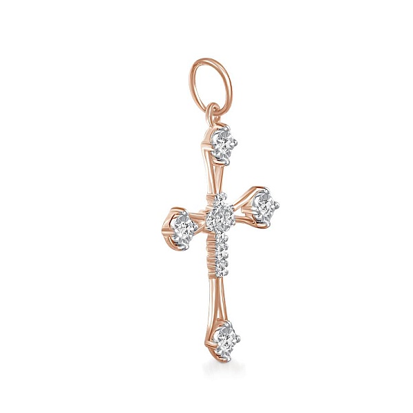 Крест из красного золота с 11 бриллиантами