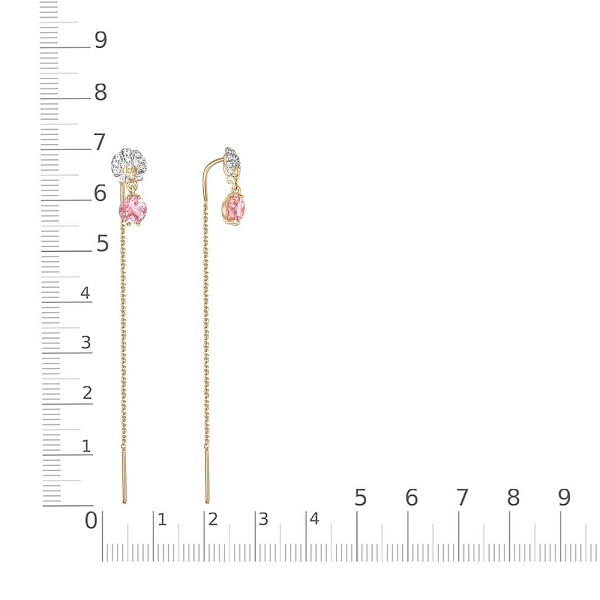 Серьги-продёвки из жёлтого золота с 2 ситаллами и 20 фианитами