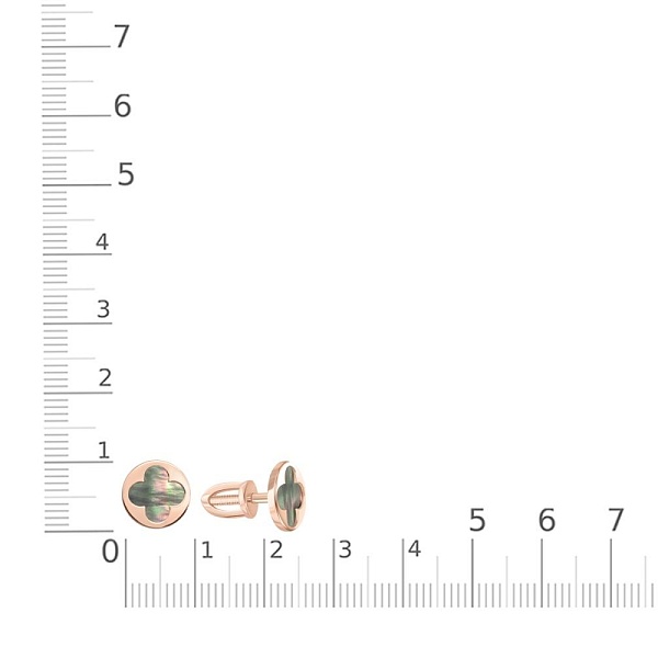 Серьги-пусеты Клевер из красного золота с перламутром