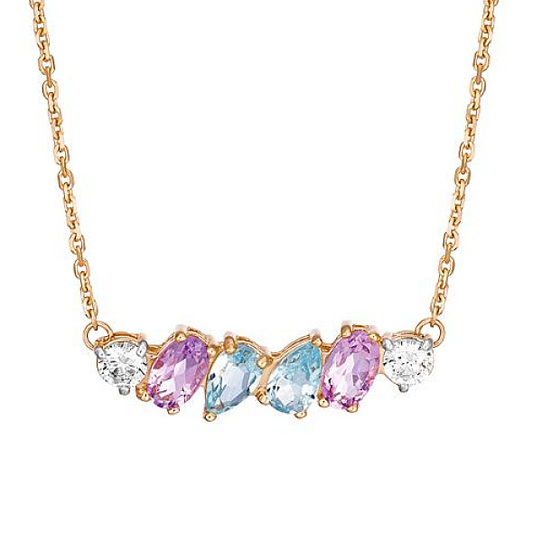 Колье из красного золота с аметистами, топазами sky и фианитами