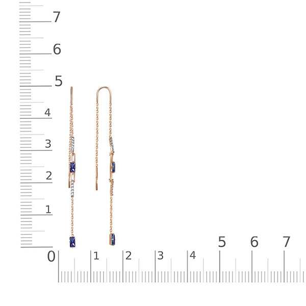 Серьги-продёвки из красного золота с 4 корундами и 20 бриллиантами