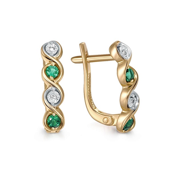 Серьги из жёлтого золота с 4 изумрудами и 4 бриллиантами