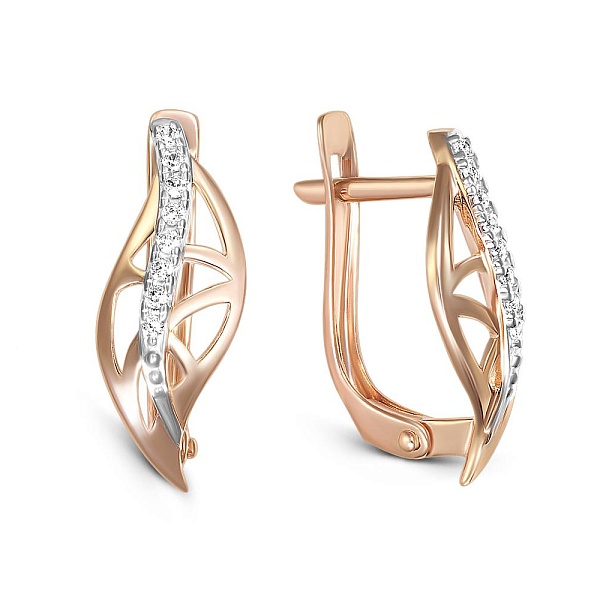 Серьги из красного золота с 16 фианитами