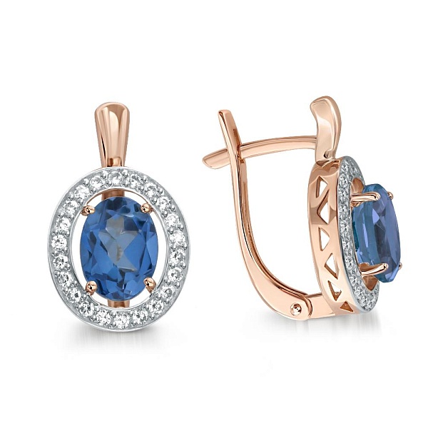 Серьги из красного золота с 2 топазами лондон и 44 фианитами