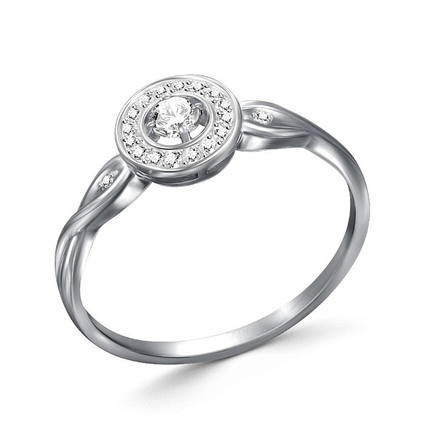 Кольцо из белого золота с 19 фианитами