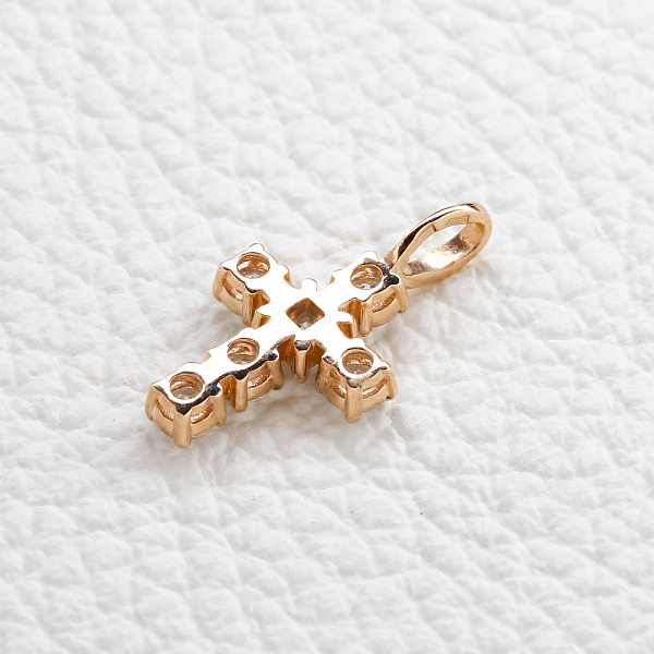 Крест из красного золота с 6 фианитами