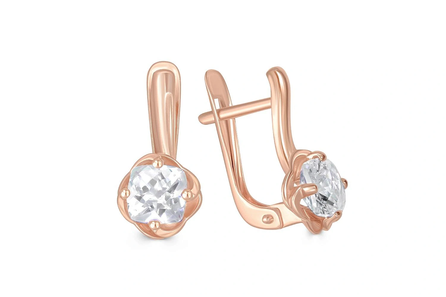 Серьги Цветы из красного золота с 2 кристаллами swarovski
