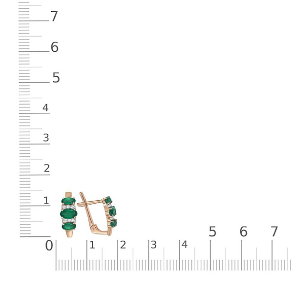 Серьги из красного золота с 6 агатами и 12 фианитами