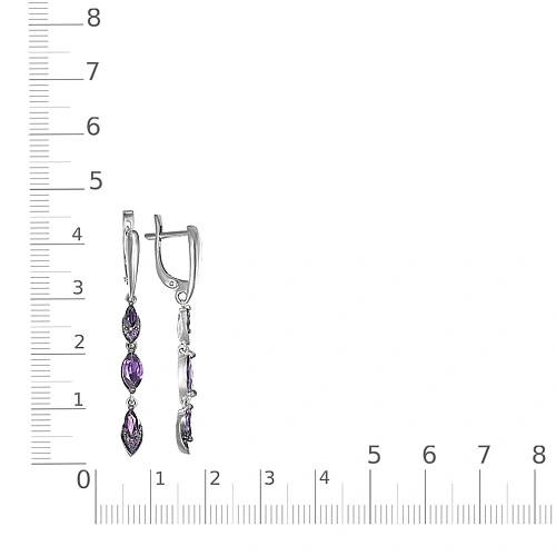 Серьги из белого золота с 6 аметистами и 12 фианитами