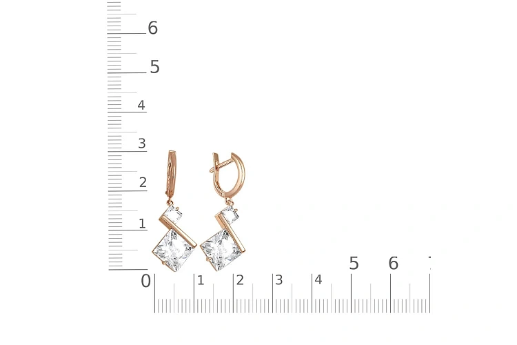 Серьги из красного золота с 4 фианитами