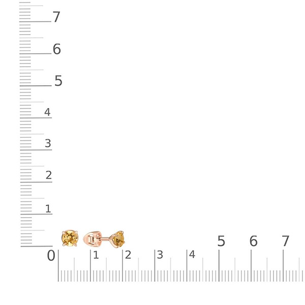Серьги-пусеты из красного золота с 2 цитринами
