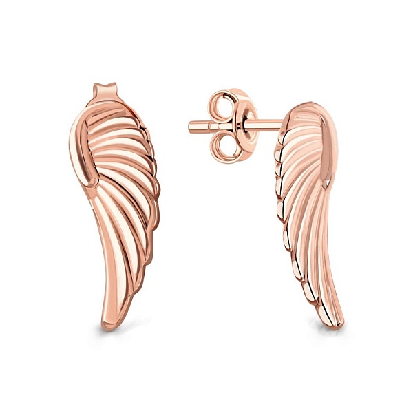 Серьги-пусеты Крылья из красного золота без вставок