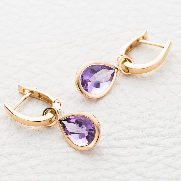 Серьги-трансформеры из красного золота с 2 аметистами