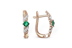 Серьги из красного золота с 2 изумрудами и 12 бриллиантами