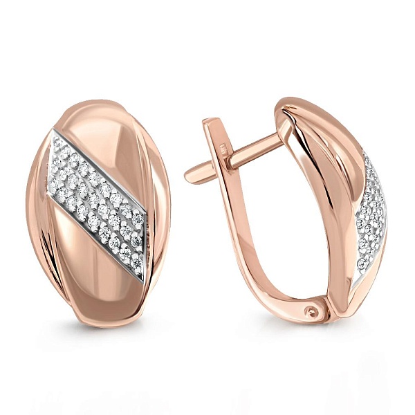 Серьги из красного золота с 54 фианитами