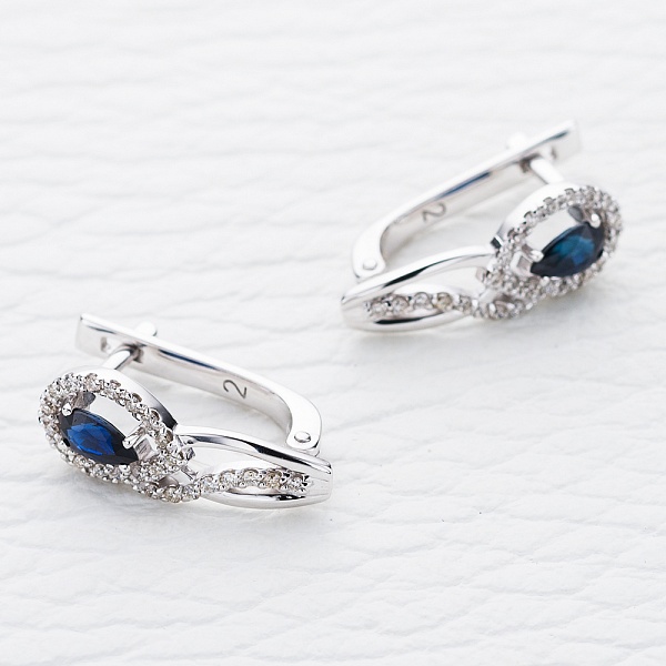 Серьги из белого золота с 2 сапфирами и 48 бриллиантами