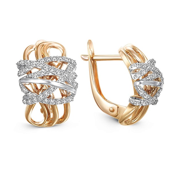 Серьги из красного золота с 74 фианитами