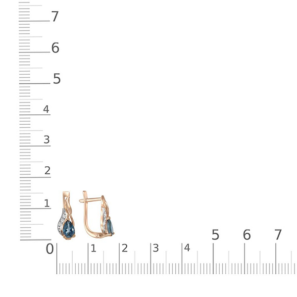 Серьги из красного золота с 2 топазами лондон и 6 фианитами