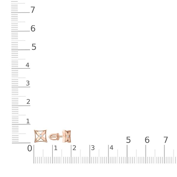 Серьги-пусеты Клевер из красного золота с 2 бриллиантами