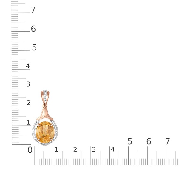 Подвеска из красного золота с цитрином и 31 фианитами