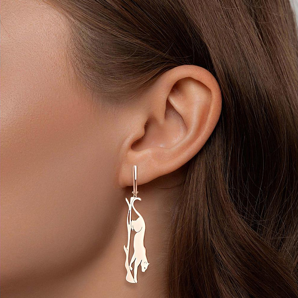 Серьги Кошки из красного золота без вставок