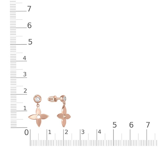 Серьги-пусеты Клевер из красного золота с 2 бриллиантами