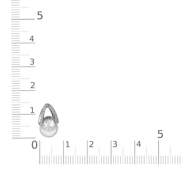 Подвеска из белого золота с жемчугом и 32 фианитами