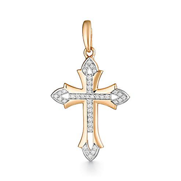 Крест из красного золота с 39 фианитами