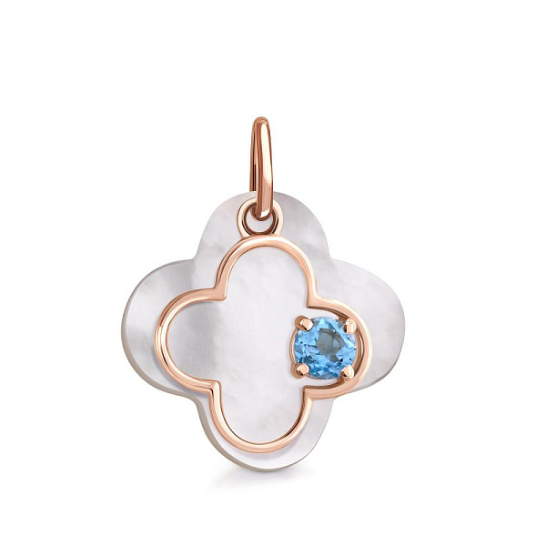 Подвеска Клевер из красного золота с перламутром и топазом swiss