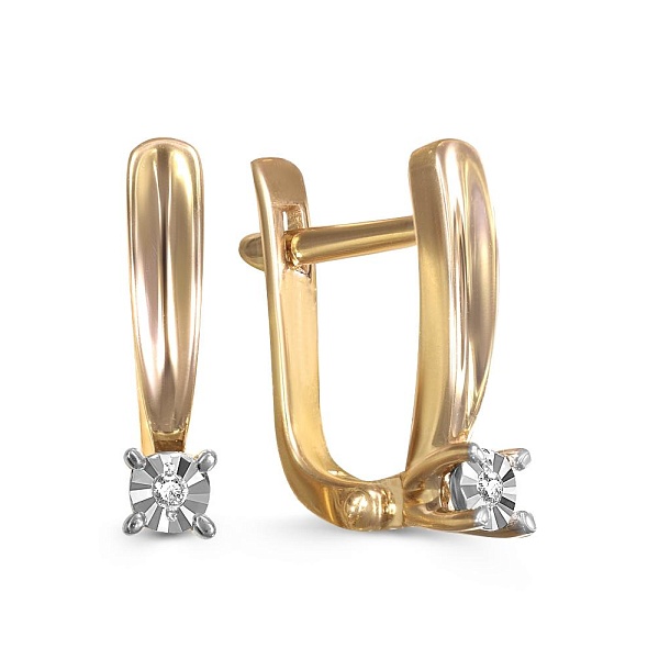 Серьги из жёлтого золота с 2 бриллиантами