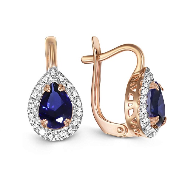 Серьги из красного золота с 2 корундами и 34 бриллиантами