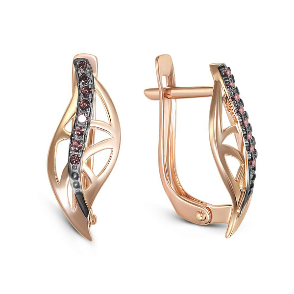 Серьги из красного золота с 16 фианитами