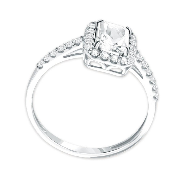 Кольцо из белого золота с горным хрусталём и 30 фианитами