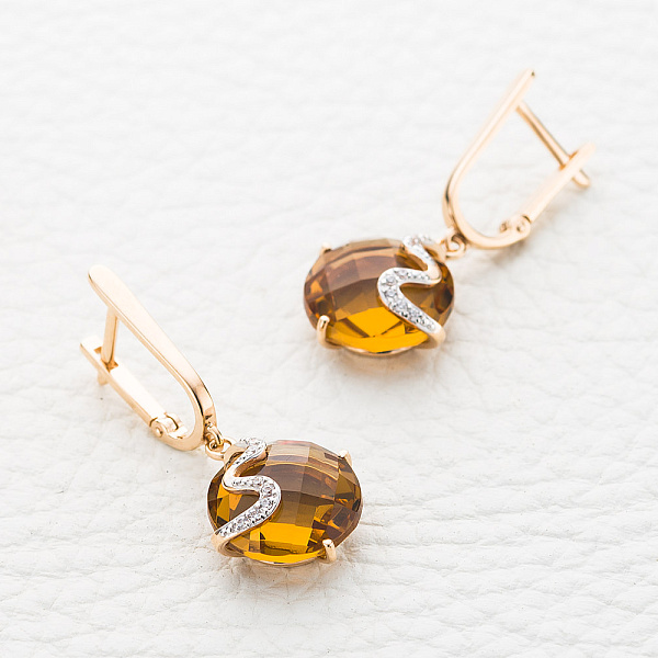 Серьги из красного золота с 2 султанитами и 14 фианитами