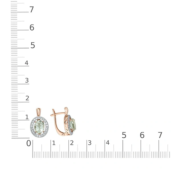 Серьги из красного золота с 2 аметистами и 44 фианитами