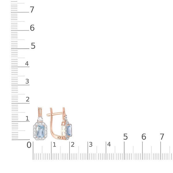 Серьги из красного золота с 2 топазами sky и 30 фианитами