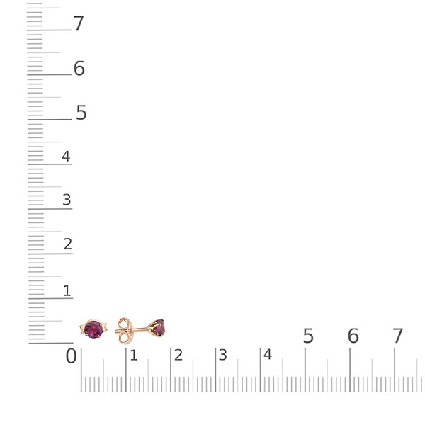 Серьги-пусеты из красного золота с 2 родолитами