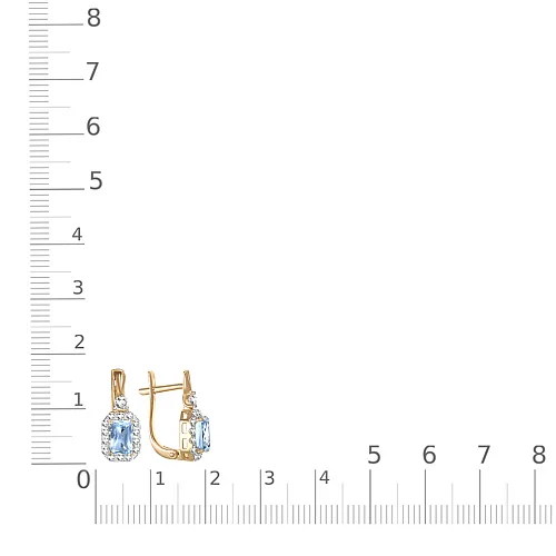 Серьги из жёлтого золота с 2 топазами sky и 30 фианитами