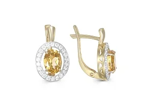 Серьги из жёлтого золота с 2 цитринами и 44 фианитами