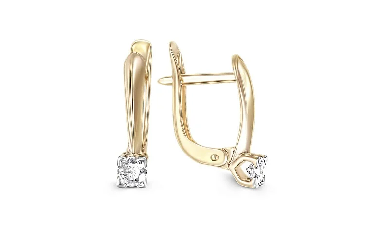 Серьги из жёлтого золота с 2 фианитами