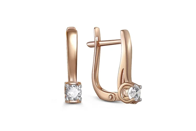 Серьги из красного золота с 2 фианитами