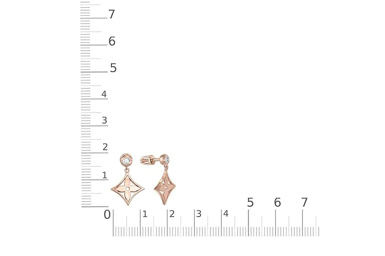 Серьги-пусеты Клевер из красного золота с 2 фианитами